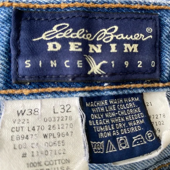 Eddie Bauer Mens blue Denim loose fit 100% cotton jeans made in USA size 38X32 - Picture 6 of 10